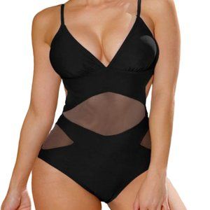 One-piece Monokini Black Women’s Mesh cut out size Small NEW